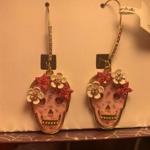 Betsey Johnson Sugar Skull Jeweled Pierced Earrings - Picture 2 of 7